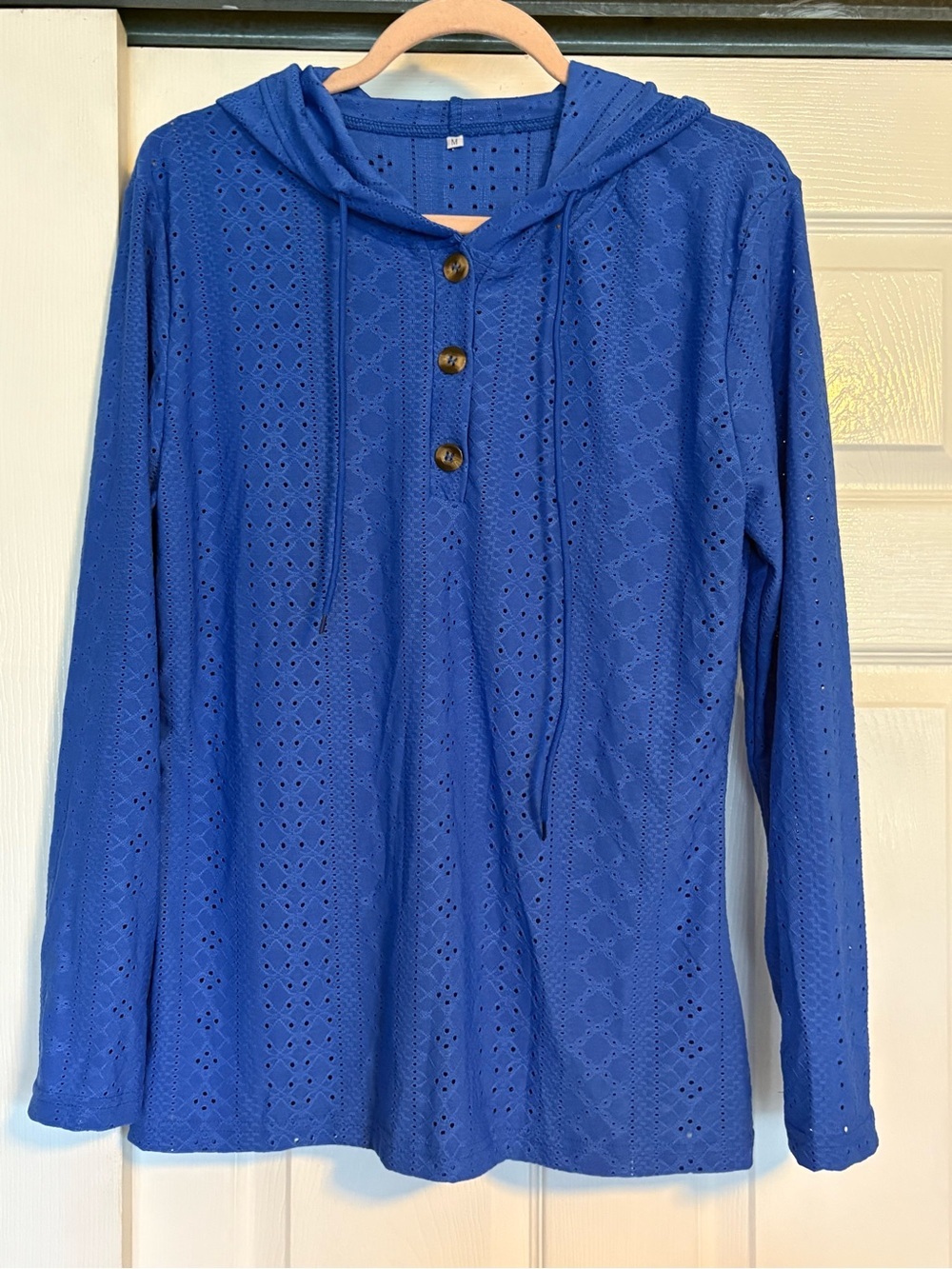 Amazon Royal Blue Eyelet Hooded Pullover Top
